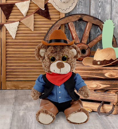 SUPER-SOFT PLUSH - SITTING BROWN BEAR COWBOY DRESS UP