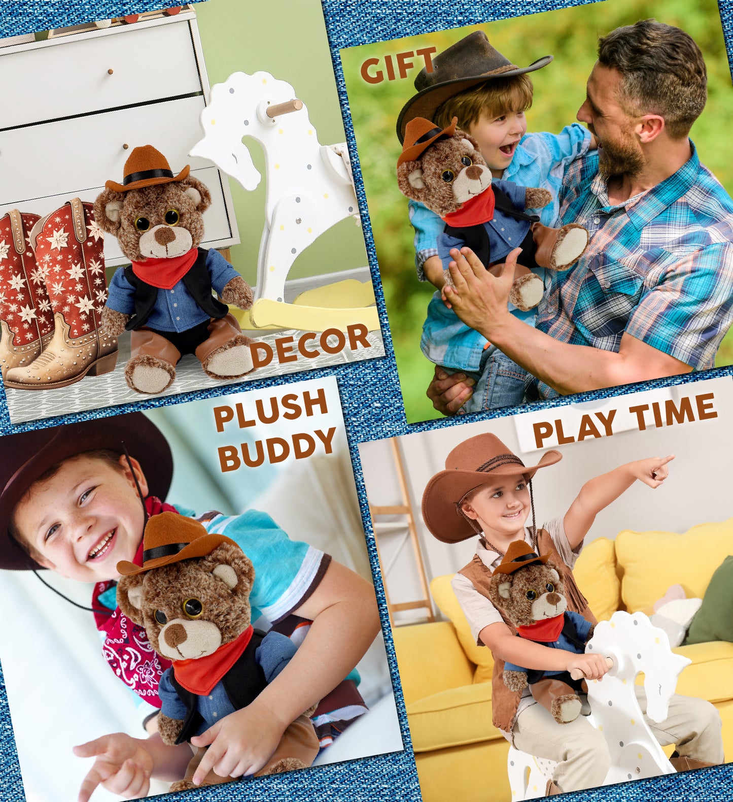 SUPER-SOFT PLUSH - SITTING BROWN BEAR COWBOY DRESS UP