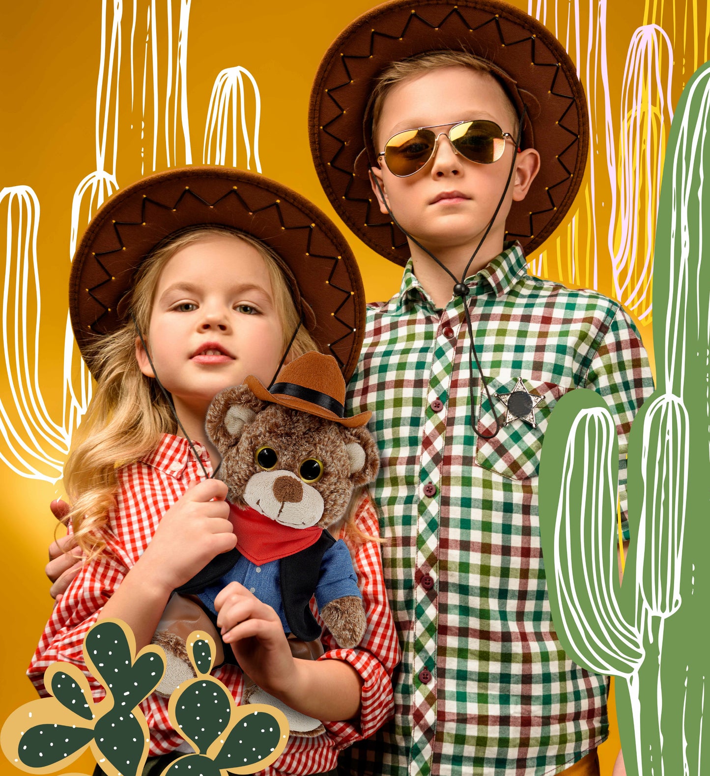 SUPER-SOFT PLUSH - SITTING BROWN BEAR COWBOY DRESS UP