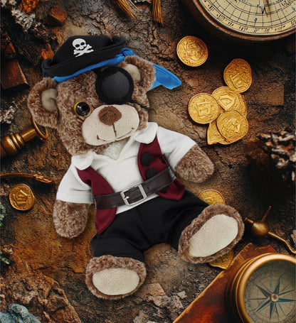 SUPER-SOFT PLUSH - SITTING BROWN BEAR WITH PIRATE DRESS UP