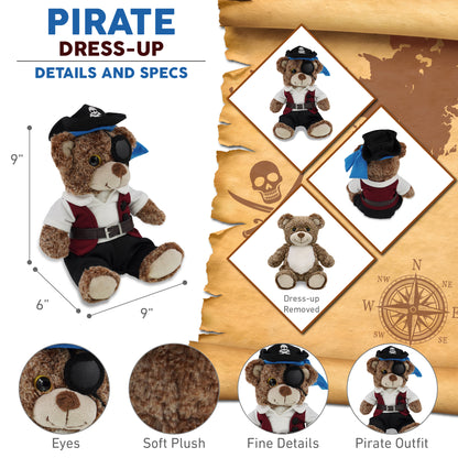 SUPER-SOFT PLUSH - SITTING BROWN BEAR WITH PIRATE DRESS UP