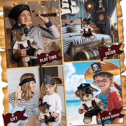 SUPER-SOFT PLUSH - SITTING BROWN BEAR WITH PIRATE DRESS UP