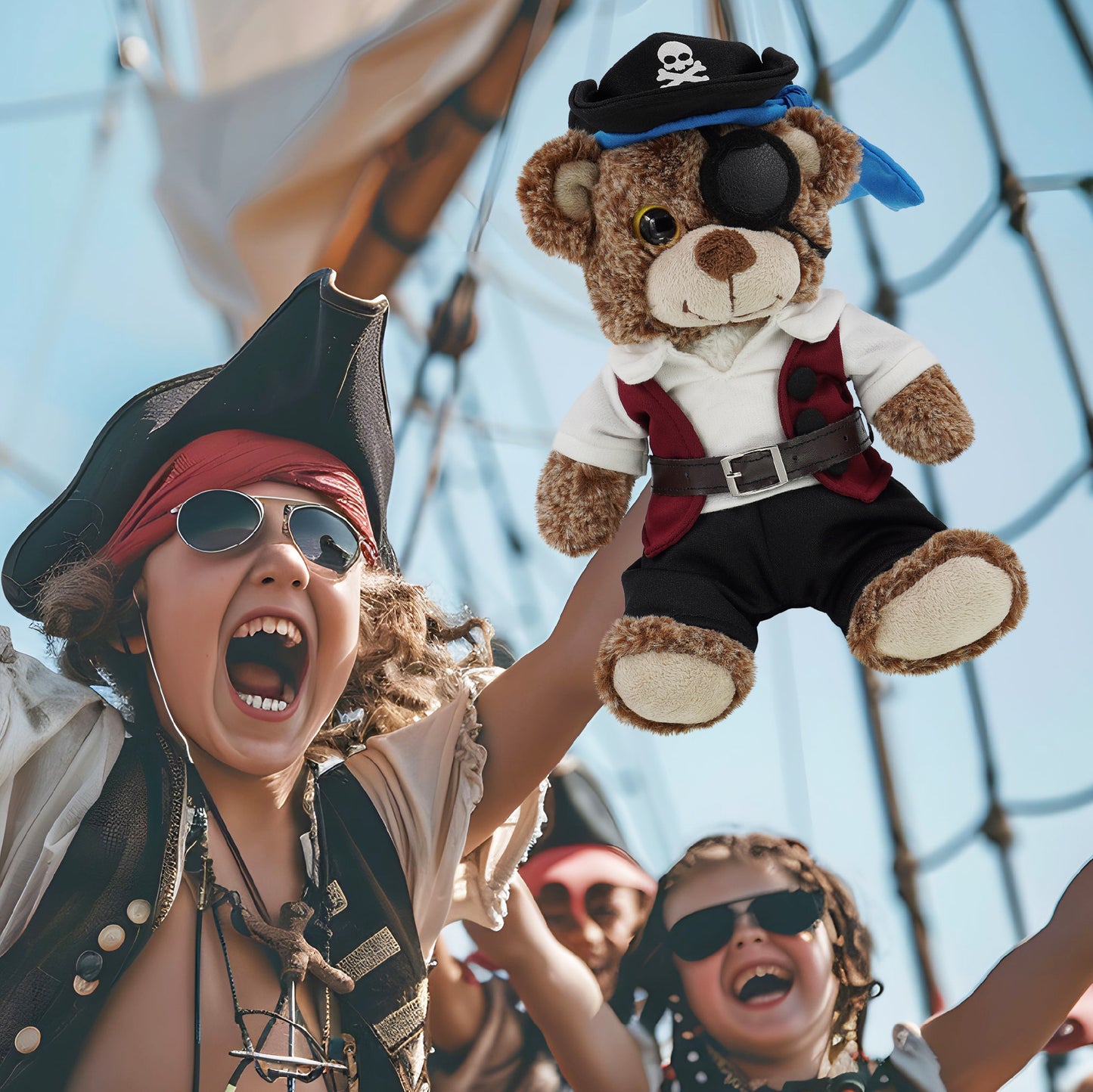 SUPER-SOFT PLUSH - SITTING BROWN BEAR WITH PIRATE DRESS UP