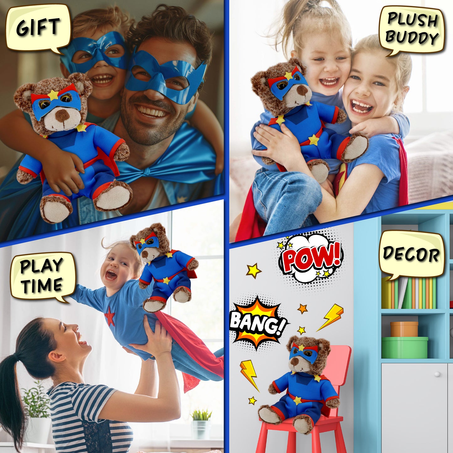 SUPER-SOFT PLUSH - SITTING BROWN BEAR WITH SUPER HERO DRESS UP
