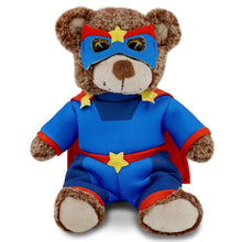 SUPER-SOFT PLUSH - SITTING BROWN BEAR WITH SUPER HERO DRESS UP