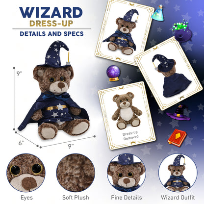 SUPER-SOFT PLUSH - SITTING BROWN BEAR WITH WIZARD DRESS UP