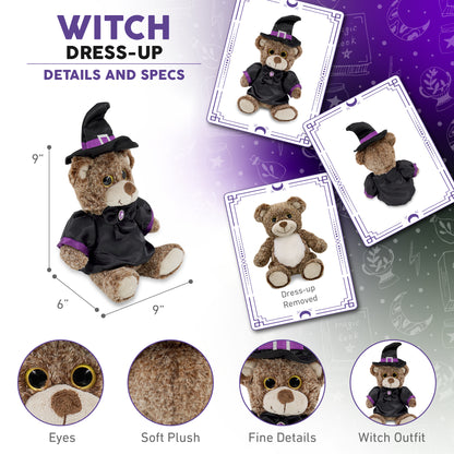 SUPER-SOFT PLUSH - SITTING BROWN BEAR WITH WITCH DRESS UP