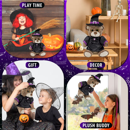 SUPER-SOFT PLUSH - SITTING BROWN BEAR WITH WITCH DRESS UP