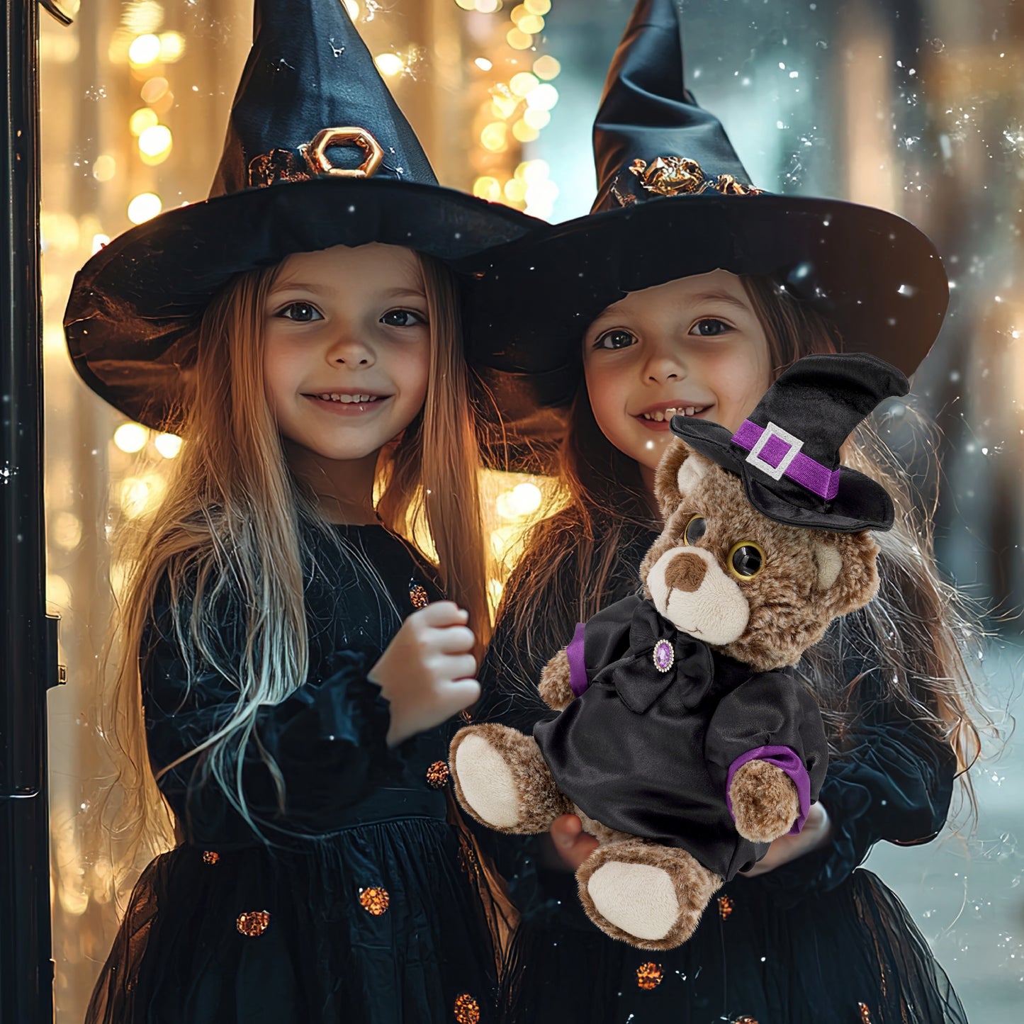 SUPER-SOFT PLUSH - SITTING BROWN BEAR WITH WITCH DRESS UP