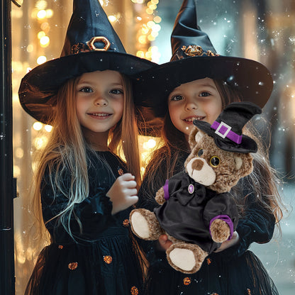 SUPER-SOFT PLUSH - SITTING BROWN BEAR WITH WITCH DRESS UP