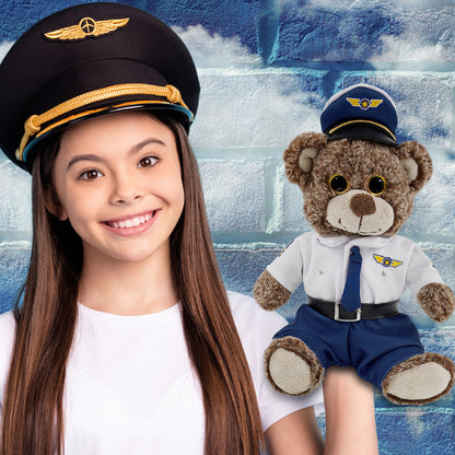 SUPER-SOFT PLUSH - SITTING BROWN BEAR WITH PILOT DRESS UP