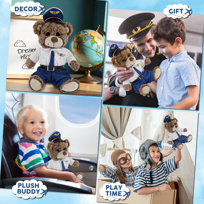 SUPER-SOFT PLUSH - SITTING BROWN BEAR WITH PILOT DRESS UP