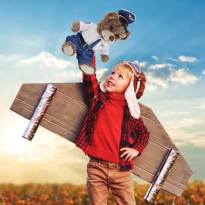 SUPER-SOFT PLUSH - SITTING BROWN BEAR WITH PILOT DRESS UP