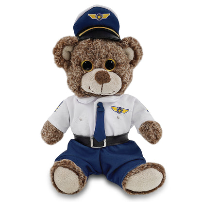 SUPER-SOFT PLUSH - SITTING BROWN BEAR WITH PILOT DRESS UP
