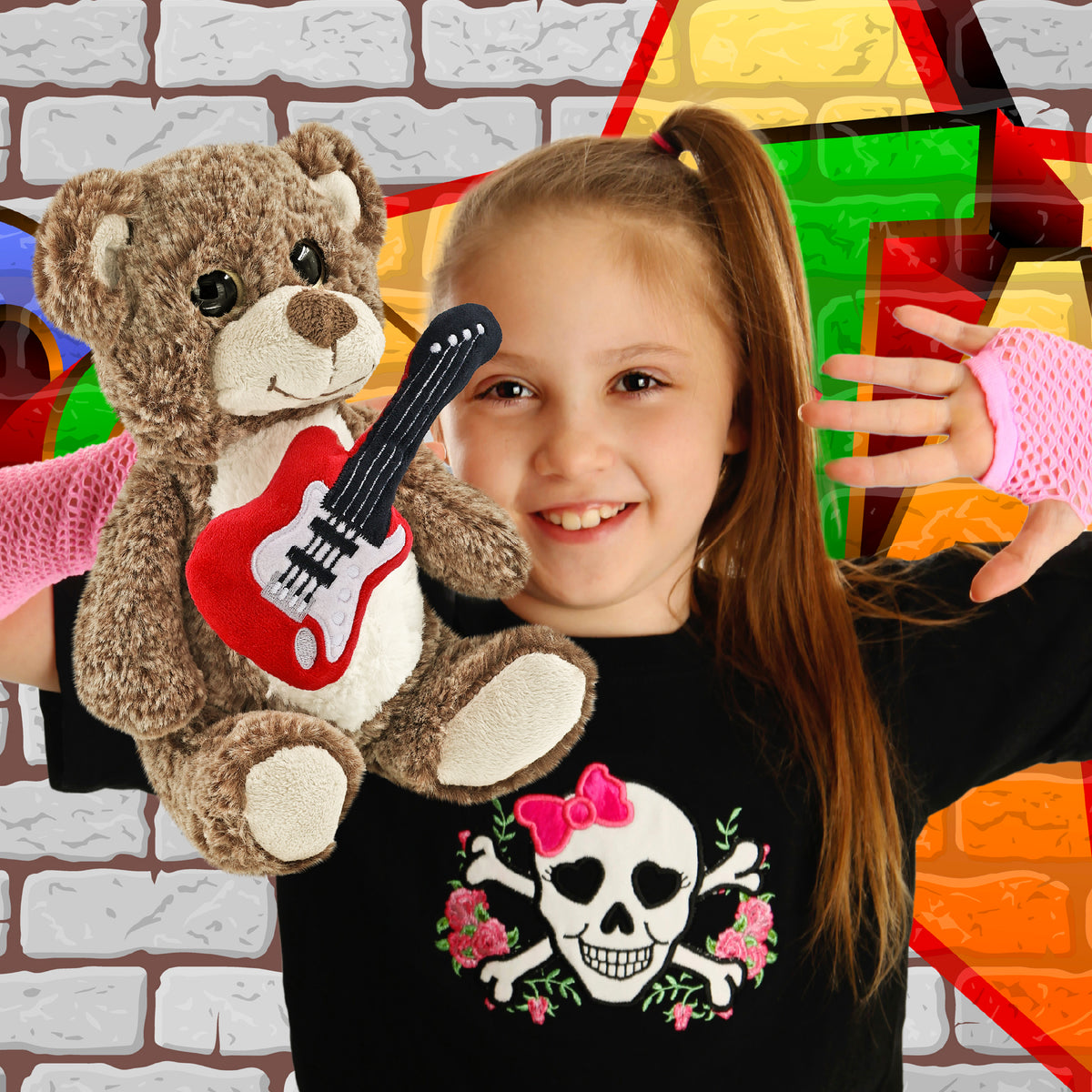 SUPER-SOFT PLUSH - SITTING BROWN BEAR WITH GUITAR ADD ON