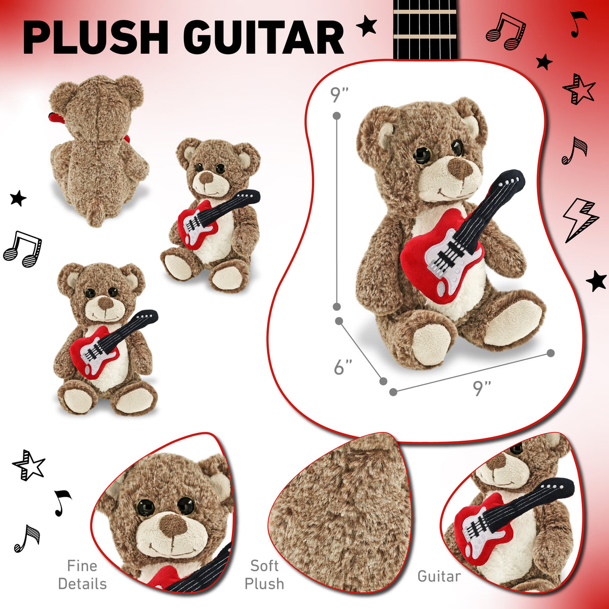 SUPER-SOFT PLUSH - SITTING BROWN BEAR WITH GUITAR ADD ON