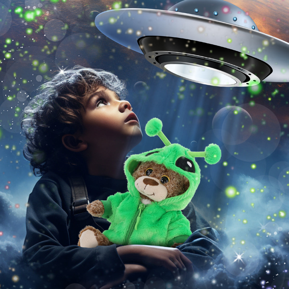 SUPER-SOFT PLUSH - SITTING BROWN BEAR WITH ALIEN SWEATER