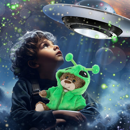 SUPER-SOFT PLUSH - SITTING BROWN BEAR WITH ALIEN SWEATER