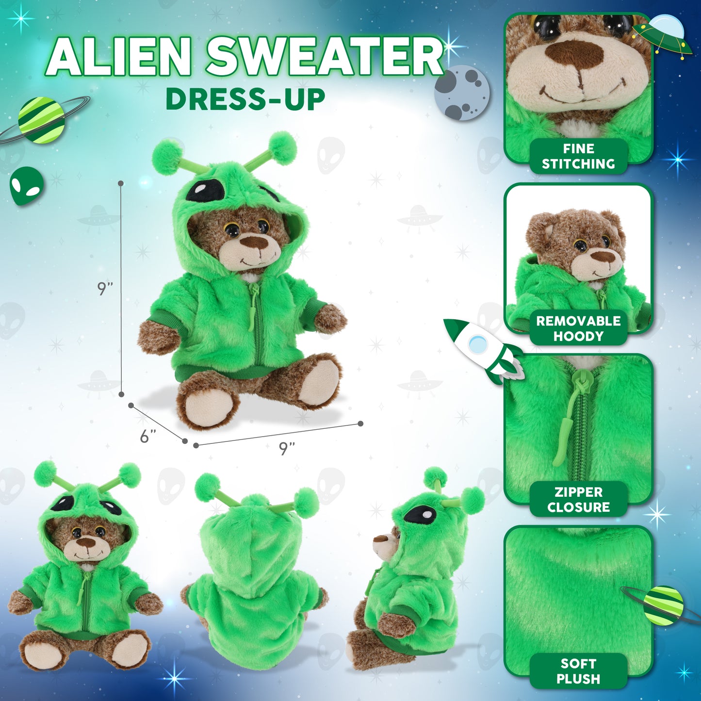 SUPER-SOFT PLUSH - SITTING BROWN BEAR WITH ALIEN SWEATER