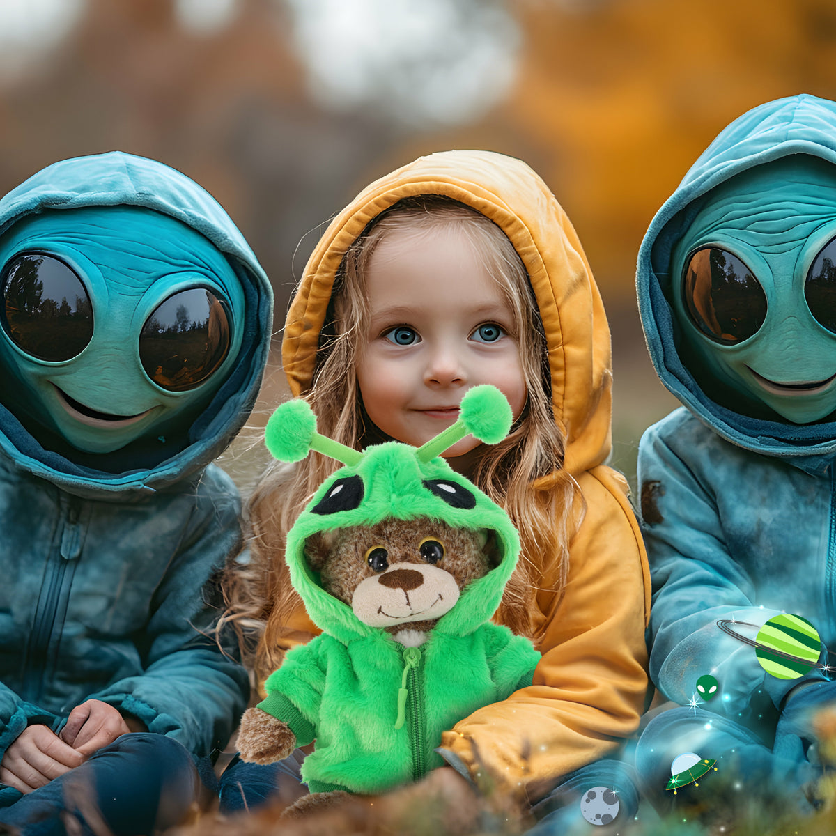 SUPER-SOFT PLUSH - SITTING BROWN BEAR WITH ALIEN SWEATER