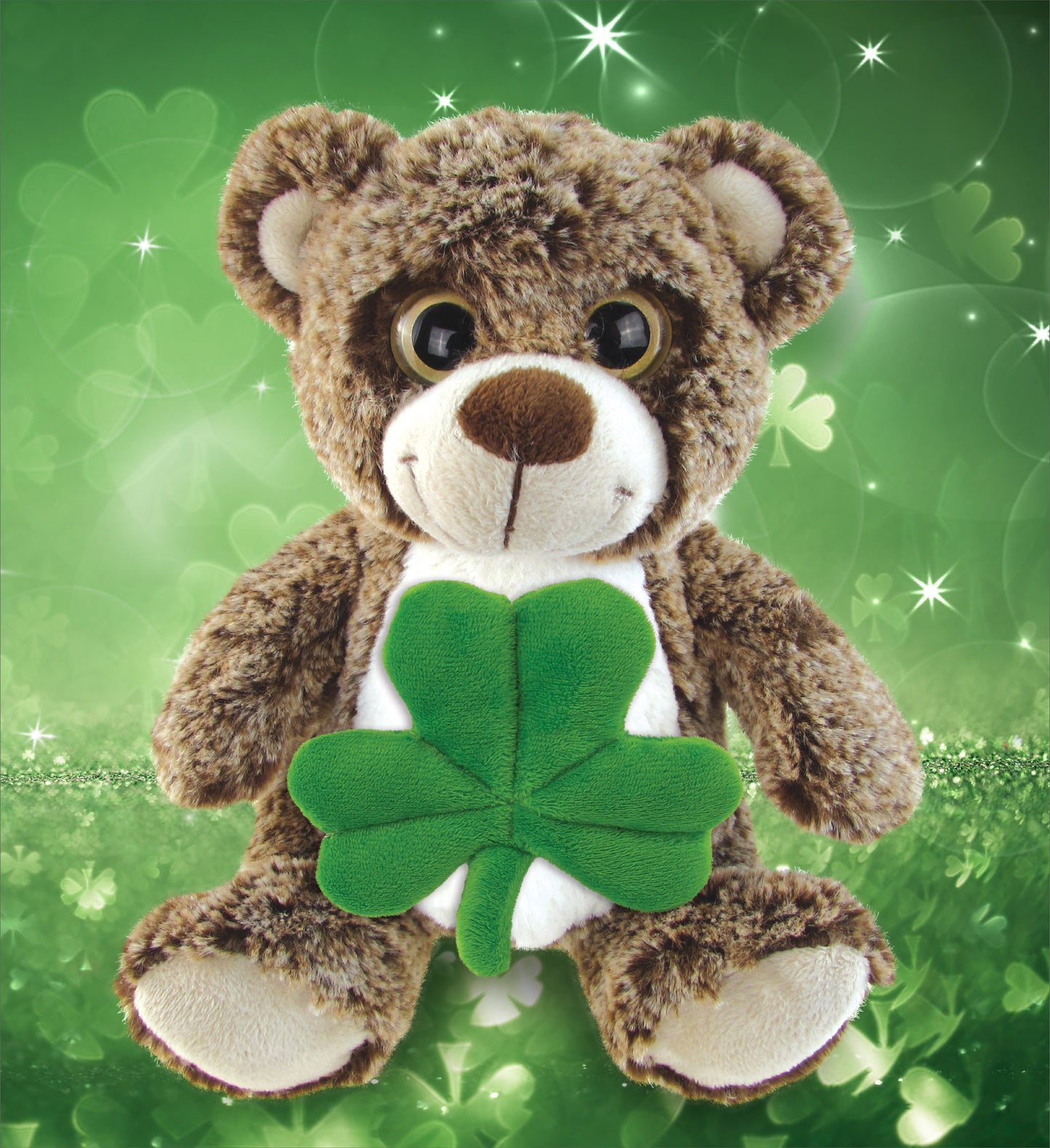DolliBu Sitting Brown Bear Stuffed Animal with Green Plush Shamrock - 9 Inches