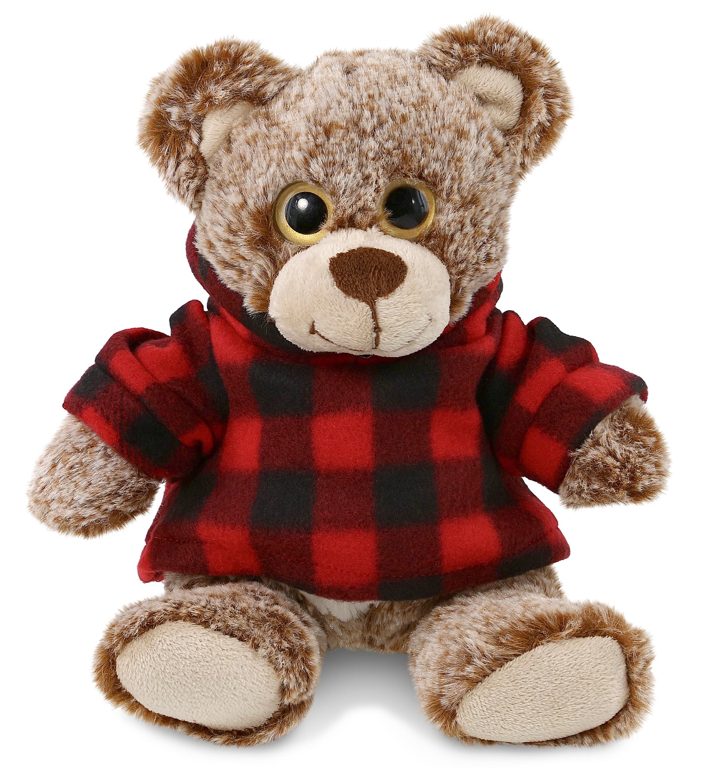 PLUSH RED PLAID HOODIE - SUPER-SOFT PLUSH - SITTING BROWN BEAR