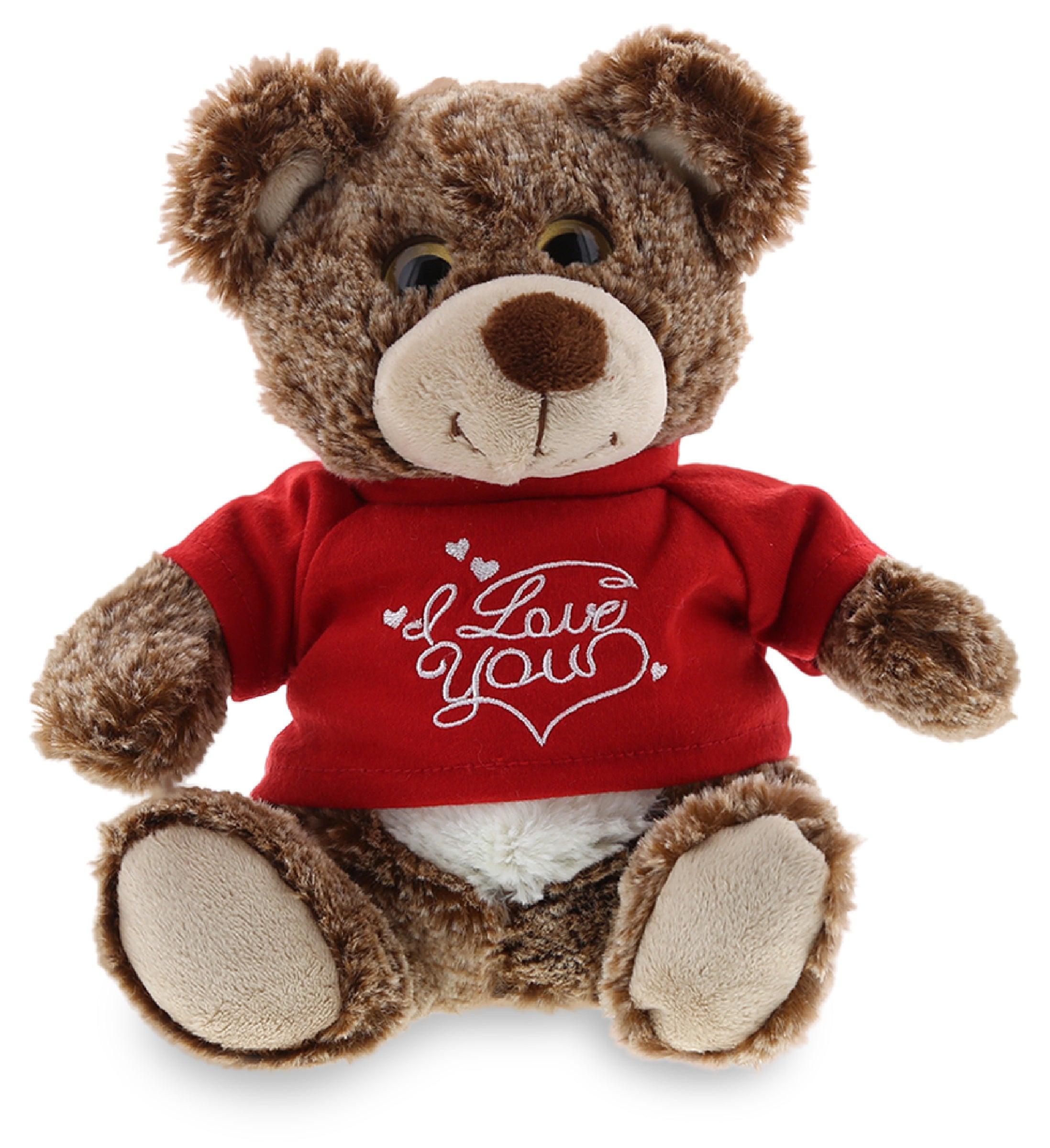 PLUSH I LOVE YOU RED SHIRT- SUPER-SOFT PLUSH - SITTING BROWN BEAR