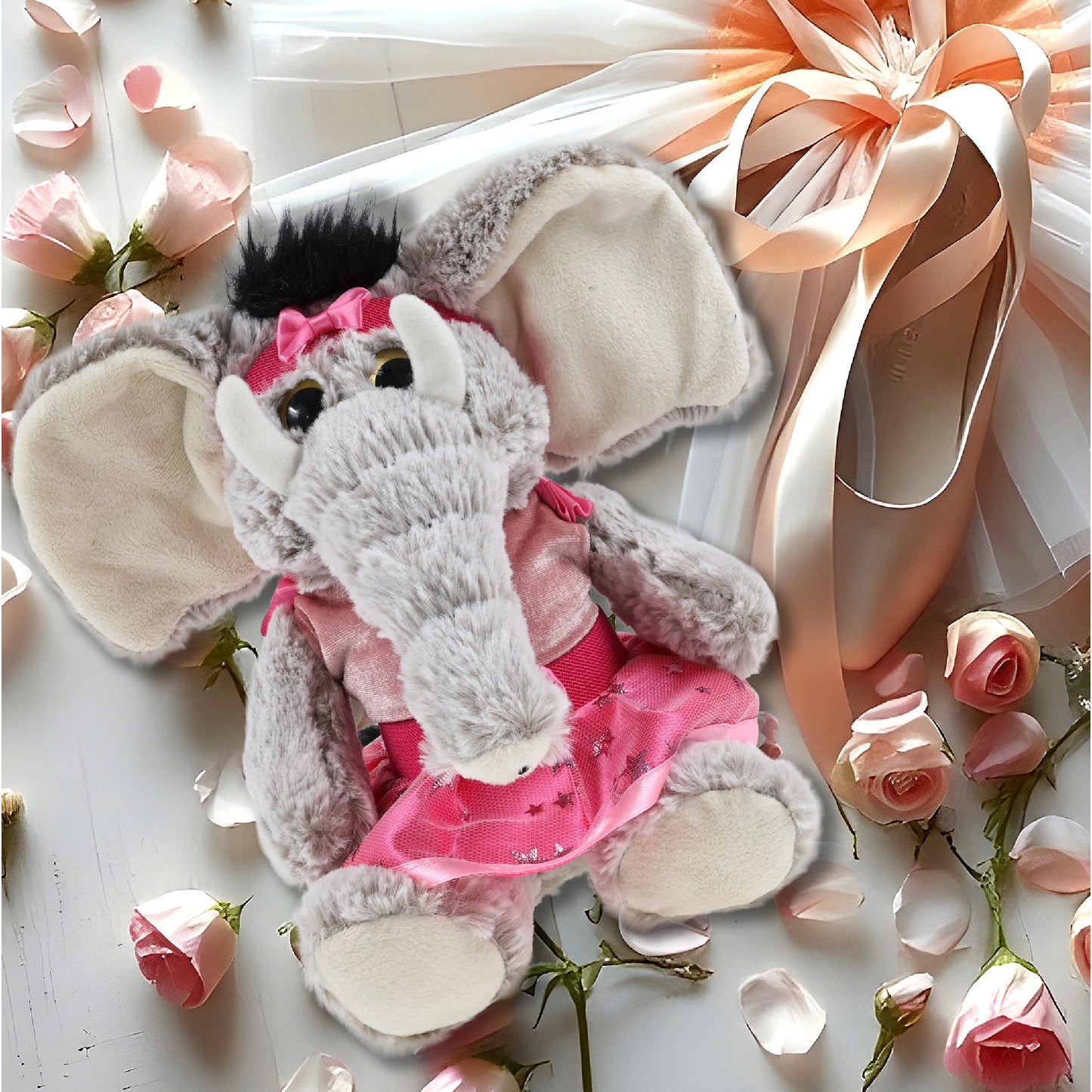SUPER-SOFT PLUSH - SITTING ELEPHANT WITH BALLERINA DRESS UP
