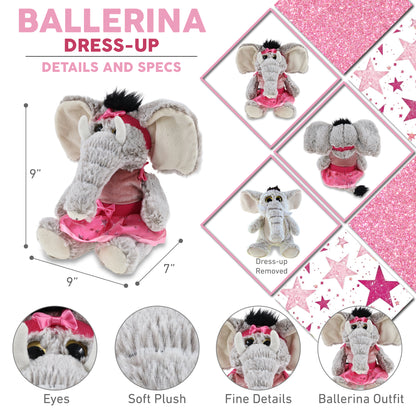 SUPER-SOFT PLUSH - SITTING ELEPHANT WITH BALLERINA DRESS UP