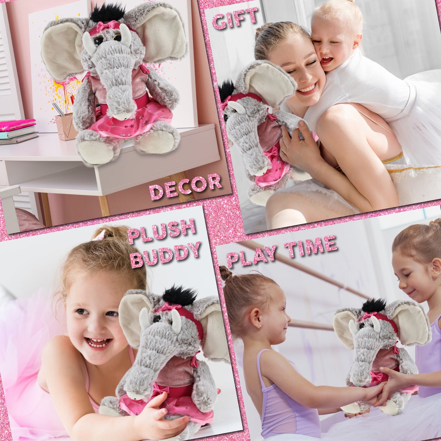 SUPER-SOFT PLUSH - SITTING ELEPHANT WITH BALLERINA DRESS UP