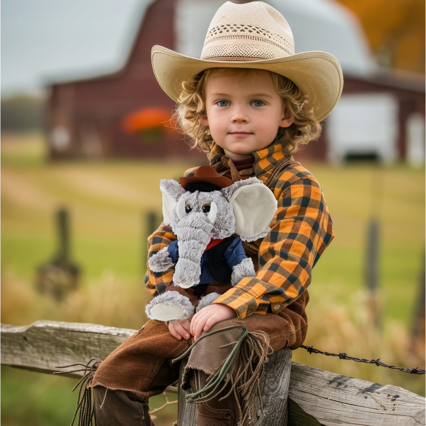 SUPER-SOFT PLUSH - SITTING ELEPHANT With COWBOY Dress Up