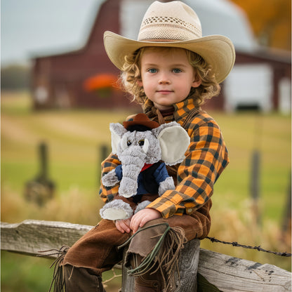 SUPER-SOFT PLUSH - SITTING ELEPHANT With COWBOY Dress Up