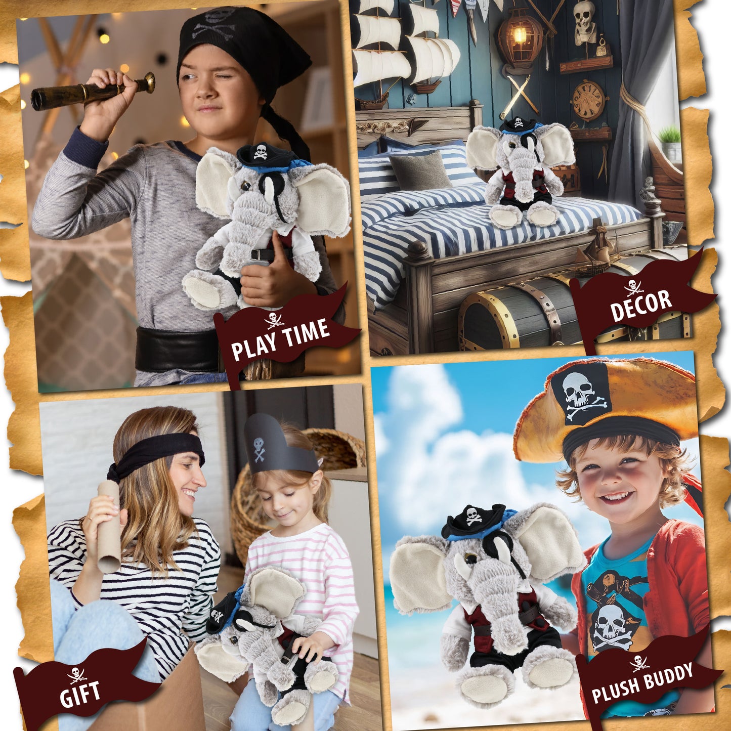 SUPER-SOFT PLUSH - SITTING ELEPHANT PIRATE DRESS UP