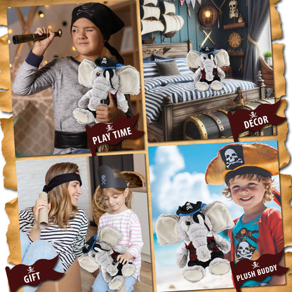 SUPER-SOFT PLUSH - SITTING ELEPHANT PIRATE DRESS UP