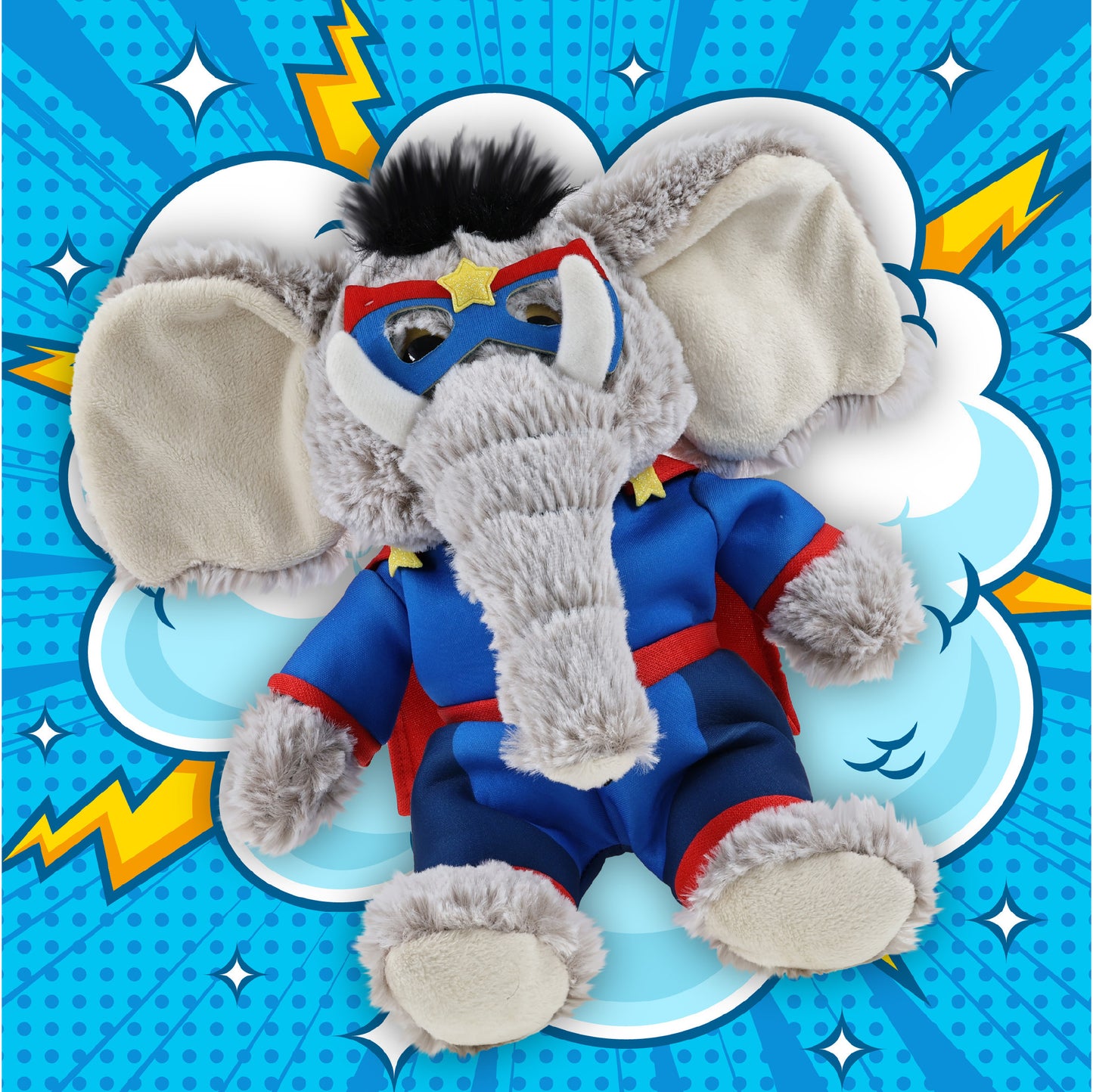 SUPER-SOFT PLUSH - SITTING ELEPHANT With SUPER HERO Dress Up