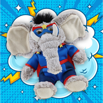 SUPER-SOFT PLUSH - SITTING ELEPHANT With SUPER HERO Dress Up