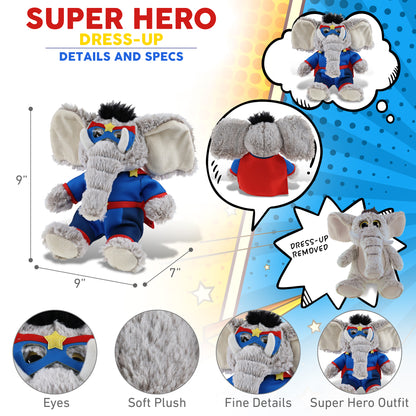 SUPER-SOFT PLUSH - SITTING ELEPHANT With SUPER HERO Dress Up