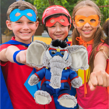 SUPER-SOFT PLUSH - SITTING ELEPHANT With SUPER HERO Dress Up