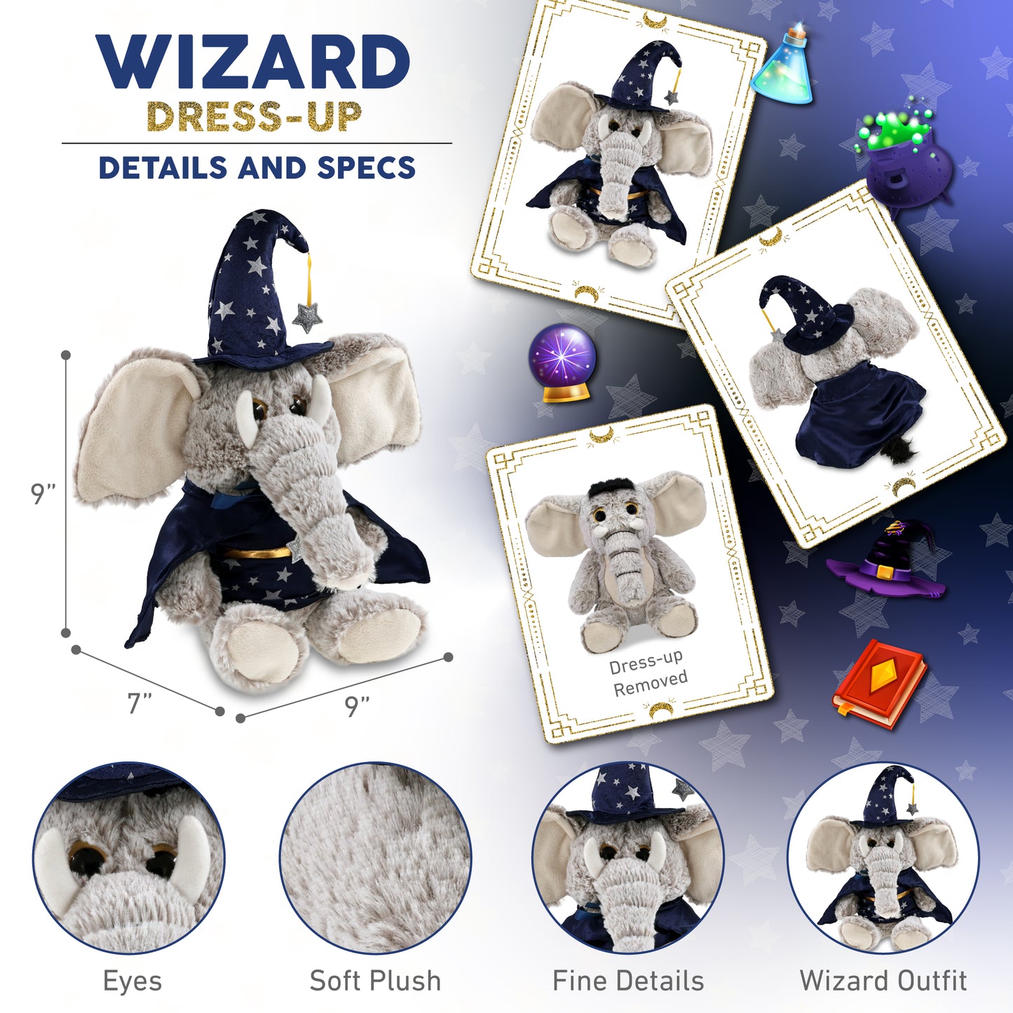 SUPER-SOFT PLUSH - SITTING ELEPHANT WIZARD