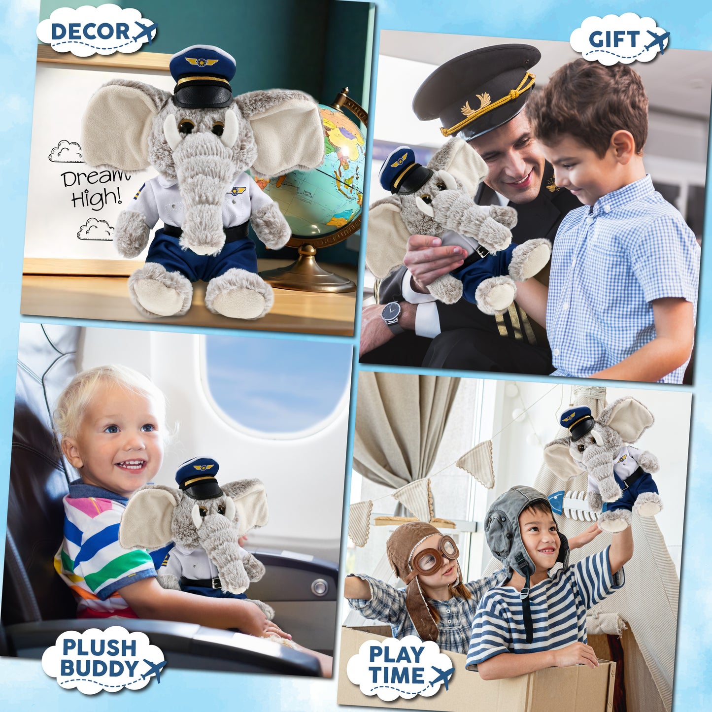 SUPER-SOFT PLUSH - SITTING ELEPHANT PILOT DRESS UP