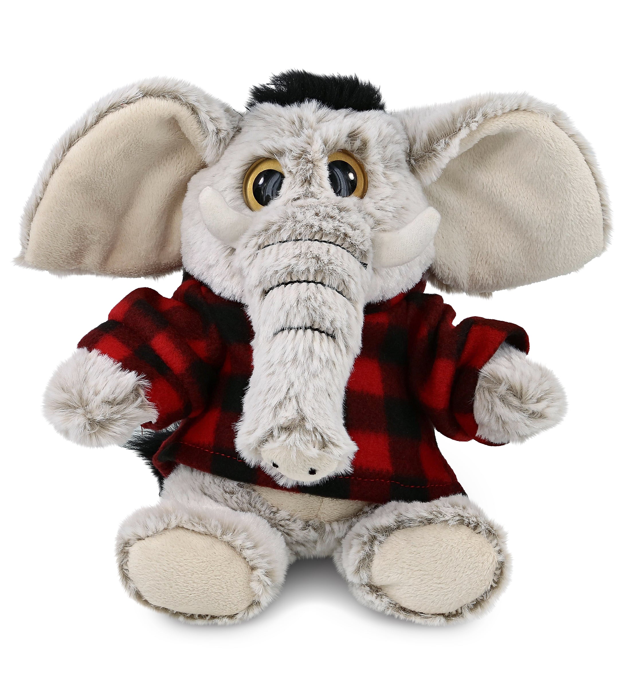PLUSH RED PLAID HOODIE - SUPER-SOFT PLUSH - SITTING ELEPHANT