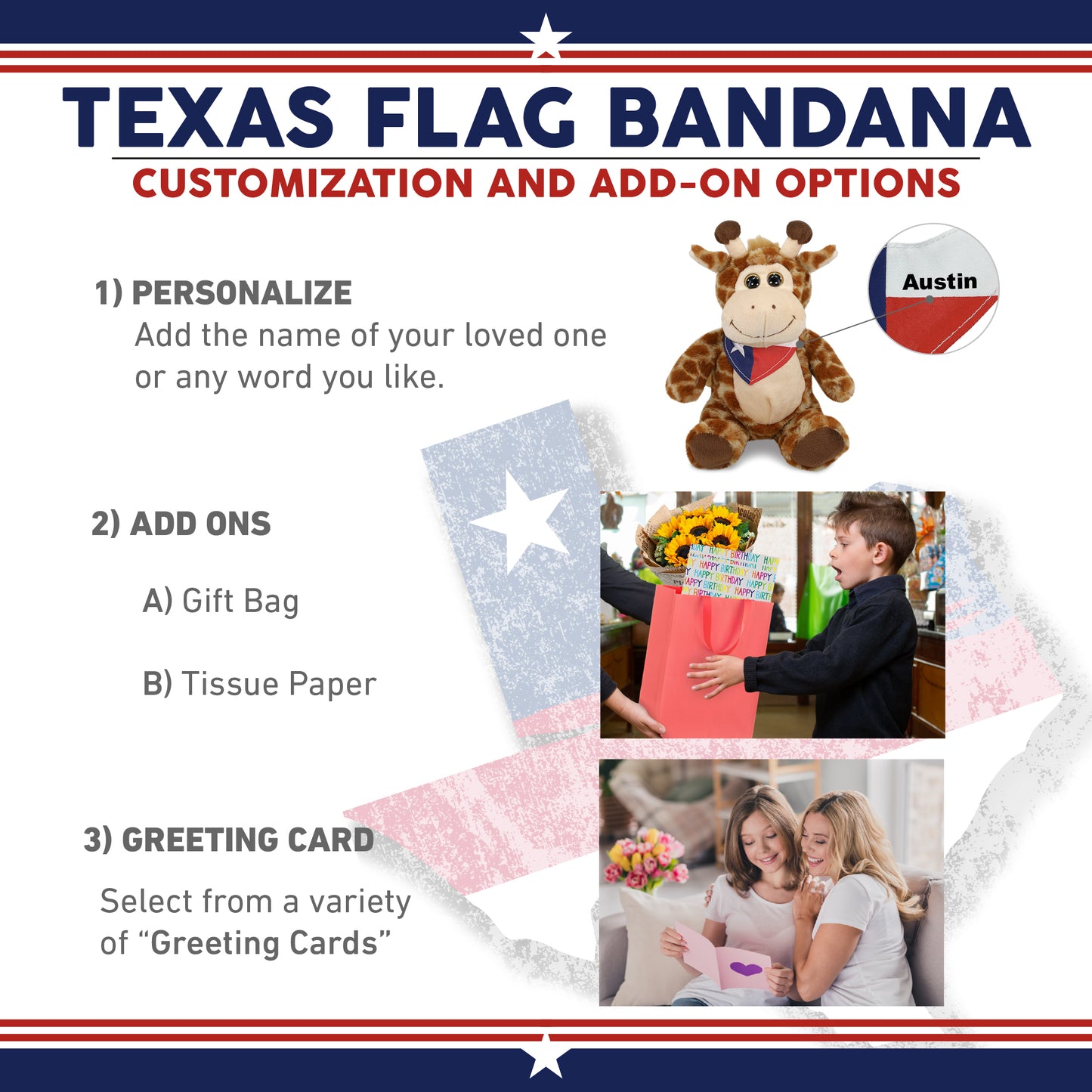 SUPER-SOFT PLUSH - SITTING GIRAFFE WITH TEXAS FLAG BANDANA