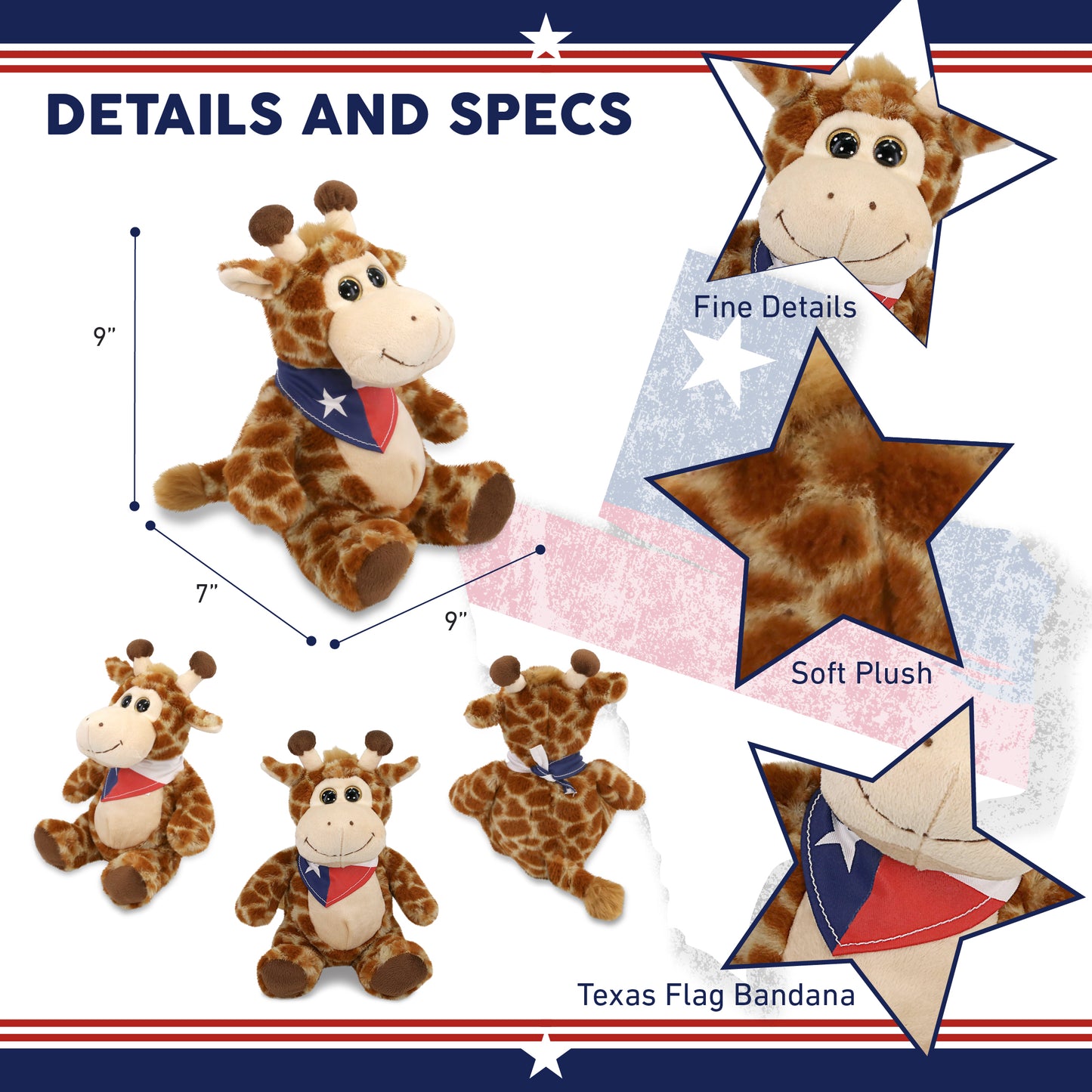 SUPER-SOFT PLUSH - SITTING GIRAFFE WITH TEXAS FLAG BANDANA