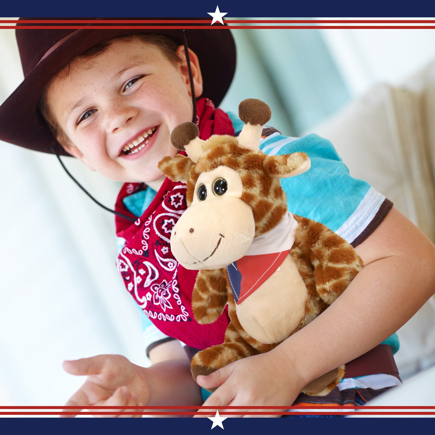 SUPER-SOFT PLUSH - SITTING GIRAFFE WITH TEXAS FLAG BANDANA