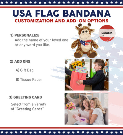 SUPER-SOFT PLUSH - SITTING GIRAFFE WITH USA FLAG BANDANA