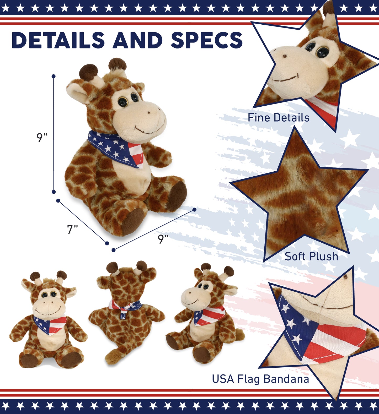 SUPER-SOFT PLUSH - SITTING GIRAFFE WITH USA FLAG BANDANA