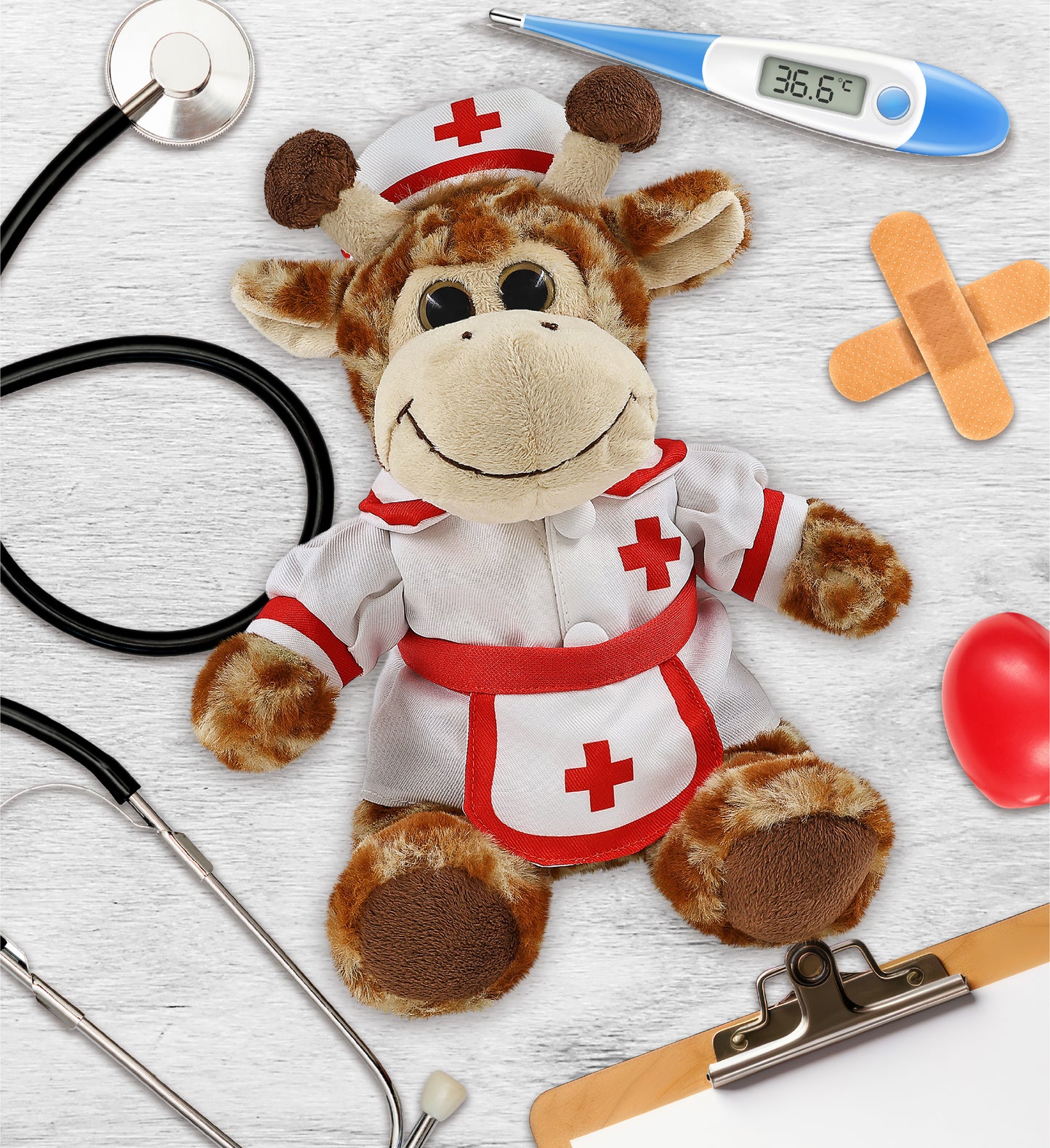 SUPER-SOFT PLUSH - SITTING GIRAFFE With NURSE Dress-Up