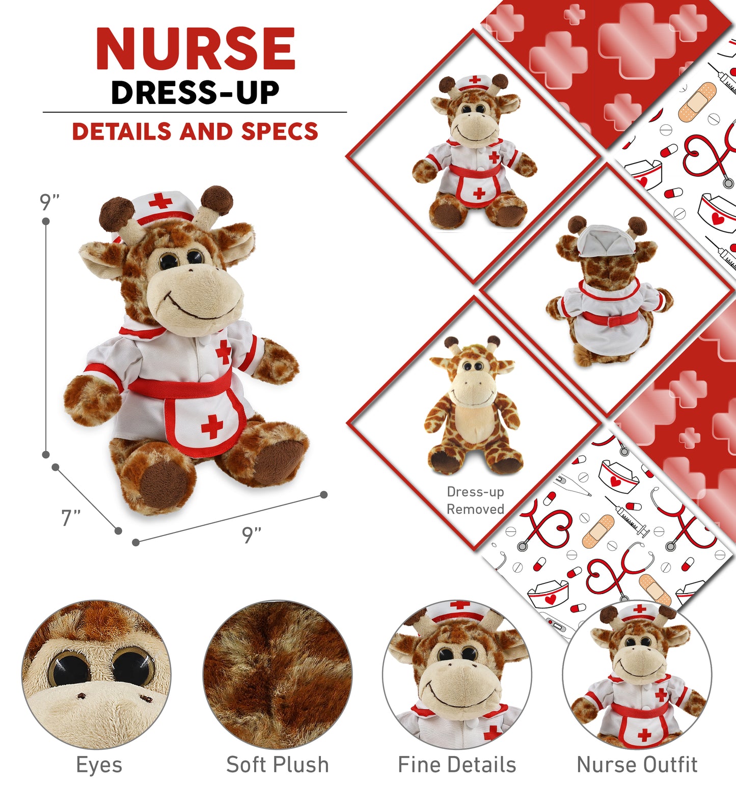 SUPER-SOFT PLUSH - SITTING GIRAFFE With NURSE Dress-Up