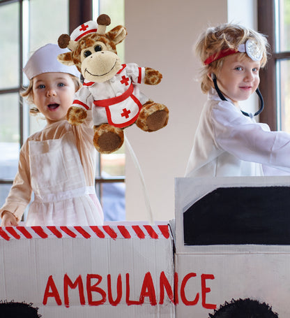 SUPER-SOFT PLUSH - SITTING GIRAFFE With NURSE Dress-Up