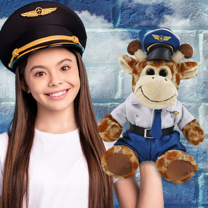 SUPER-SOFT PLUSH - SITTING GIRAFFE WITH PILOT DRESS UP